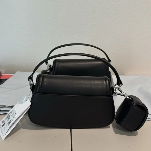 lululemon athletica Black Shoulder Bag Set Leather Alternative Mini Bag 1.2L - Picture 11 of 13